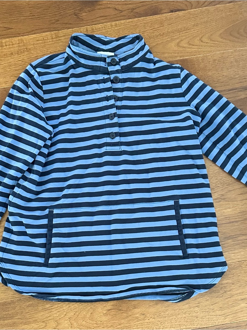 J. Jill-  Blue and Black Striped Women’s Pullover Hoodie Sweatshirt